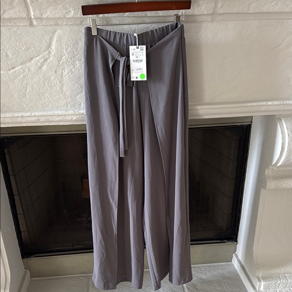 Zara Wide Leg Drawstring Pants in Dusty Gray - Picture 2 of 5
